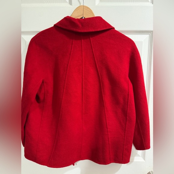 Talbots Women's Vibrant Red Pea Coat Wool Blend Holiday Christmas - Picture 4 of 4
